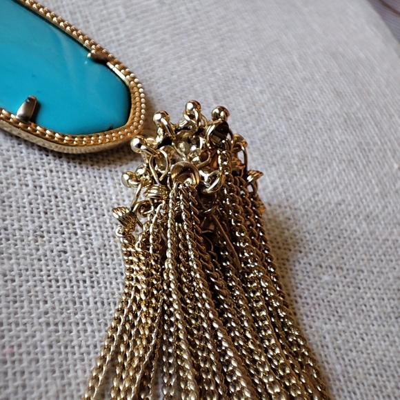 Kendra Scott Necklace Gold Tone Tassel Chain Faux Turquoise FLAW - Picture 8 of 14